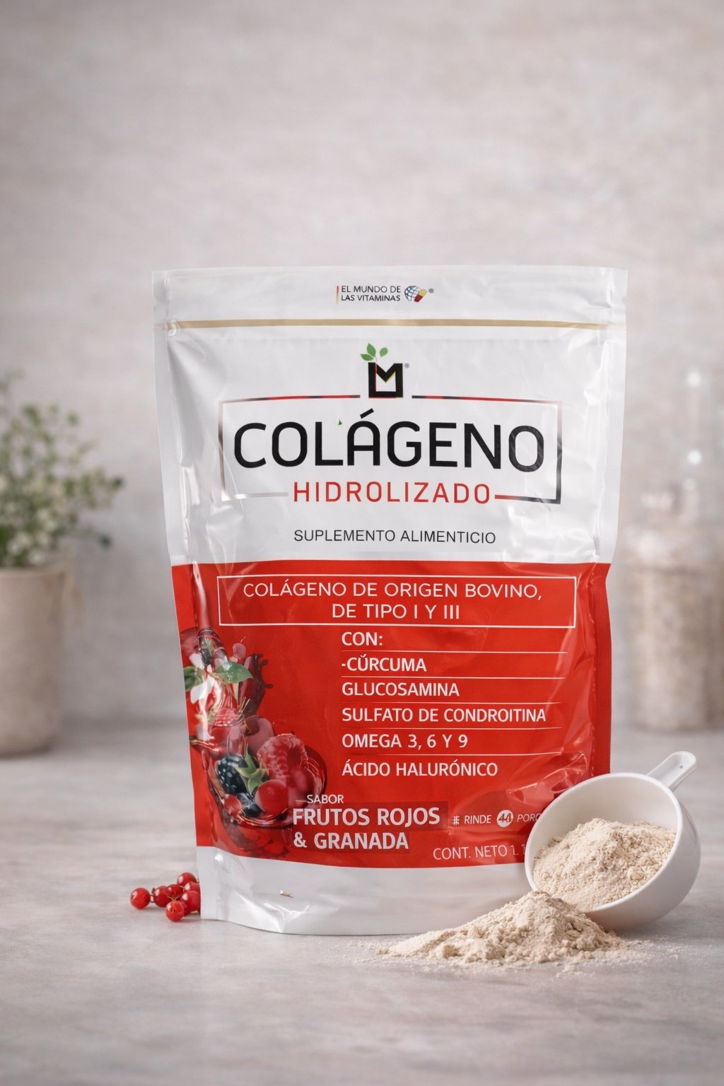 Bolsa de Colágeno LM, colágeno hidrolizado sabor frutos rojos y granada